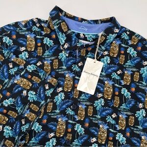 Tommy Bahama Men's 2XLB Silk Camp Shirt Tiki Tropics Short Sleeve Blue Black NWT